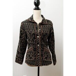 Yak Magik Bohemian Reversible southwest Blazer Jacket XS Black/Brown Vintage 90s